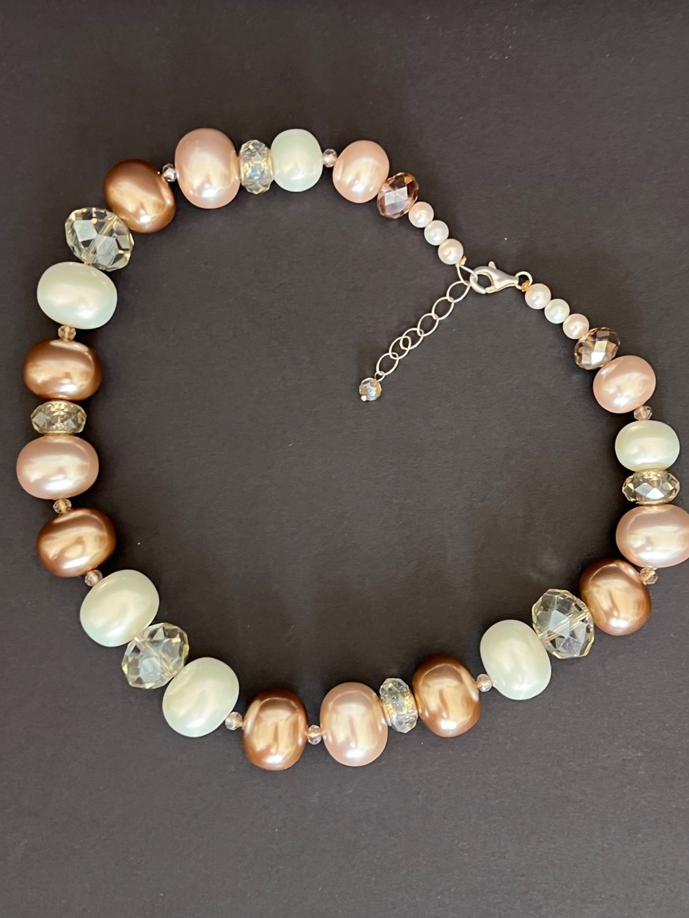 Pink & Brown MOP Crystals beaded necklace